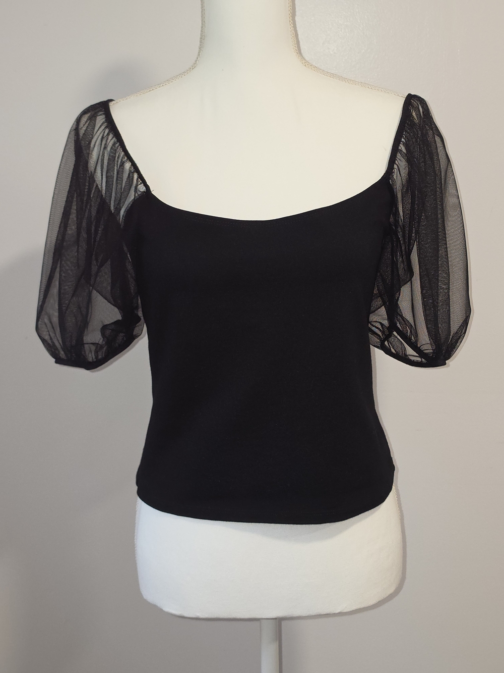 Intimately By Free People Black Sheer Puff Sleeve Off The Shoulder Crop Size L